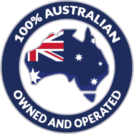 Logo with 100% Australian flag and map, indicating ownership and operation.