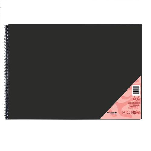 Pictor Sketch Book A4 Spiral Side Bnd PP 20 Sheet 110GSM Black