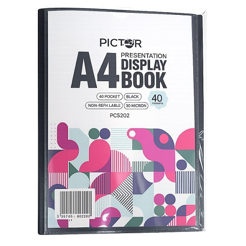 Pictor Presentation Display Book A4 with Insert Cover 40 Pocket Black