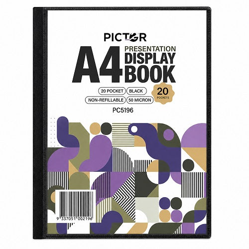 Pictor Presentation Display Book A4 with Insert Cover 20 Pocket Black