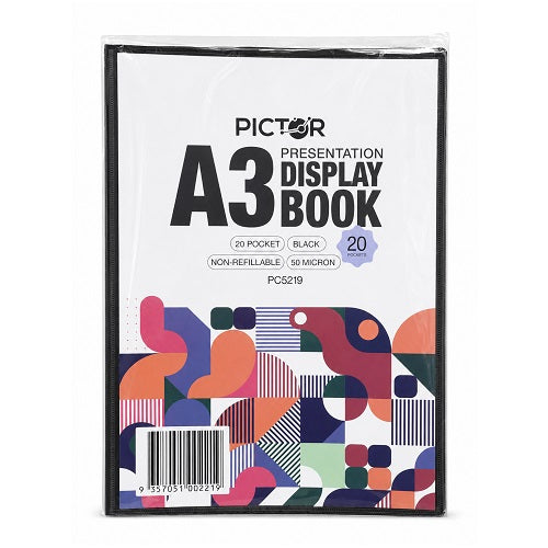 Pictor Presentation Display Book A3 with Insert Cover 20 Pocket Black