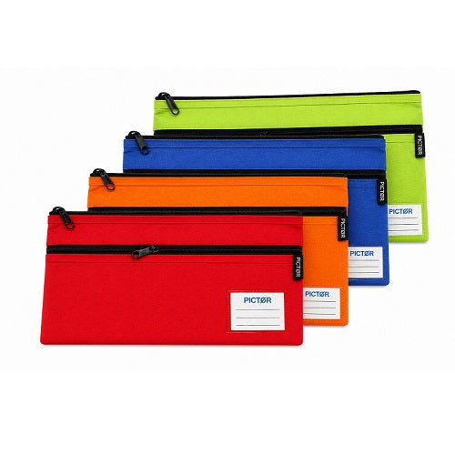 Pictor Oxford Heavy Duty Double Zip Pencil Case 350 x 180 Mm Assorted
