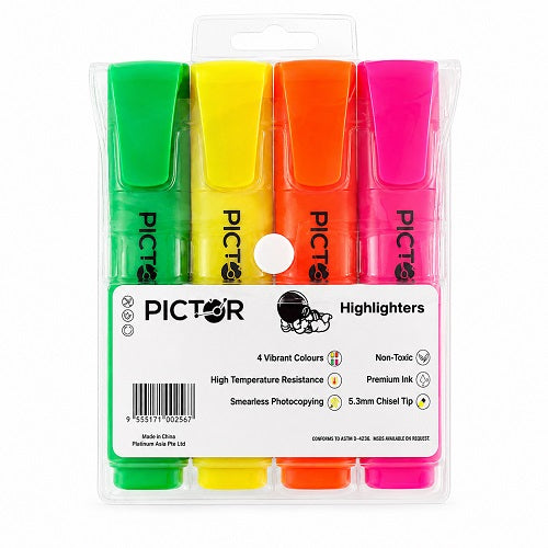 Pictor Highlighter Chisel Assorted Pack 4