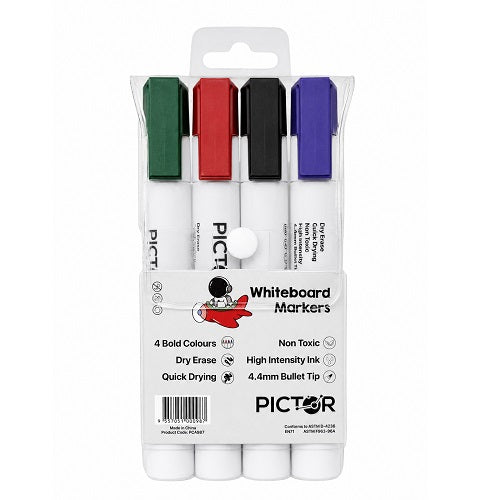 Pictor Whiteboard Marker Bullet Assorted Pack 4