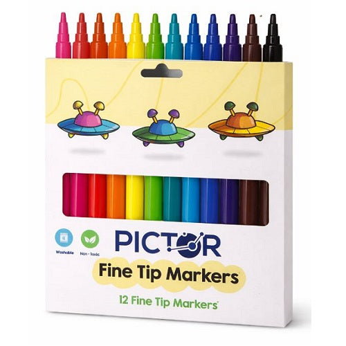 Pictor Coloured Fine Tip Markers Pack 12