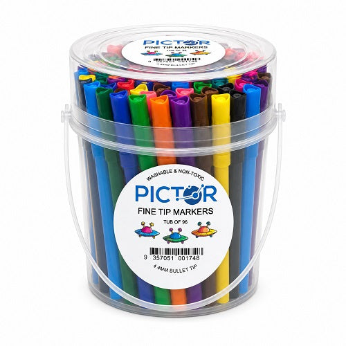 Pictor Coloured Fine Tip Markers Tub 96