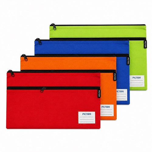 Pictor Oxford Heavy Duty Double Zip Pencil Case 350 x 260 Mm Assorted