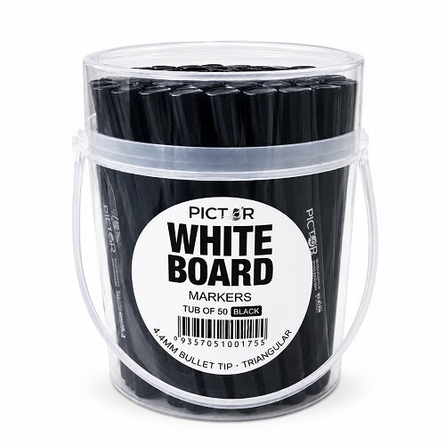 Pictor Whiteboard Marker Triangular Bullet Black Tub 50