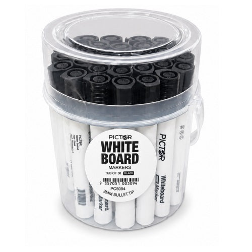 Pictor Whiteboard Marker Bullet Black Tub 30