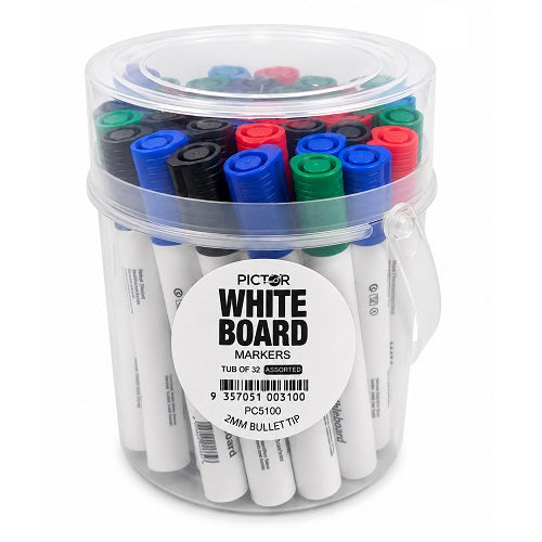 Pictor Whiteboard Marker Bullet Assorted Tub 32