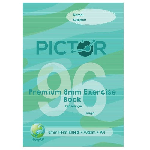 Pictor Premium A4 96 Page Exercise Book 8mm Ruled 70GSM Earth