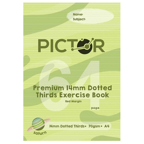 Pictor Premium A4 64 Page Exercise Book 14mm Dotted Thirds 70GSM Saturn