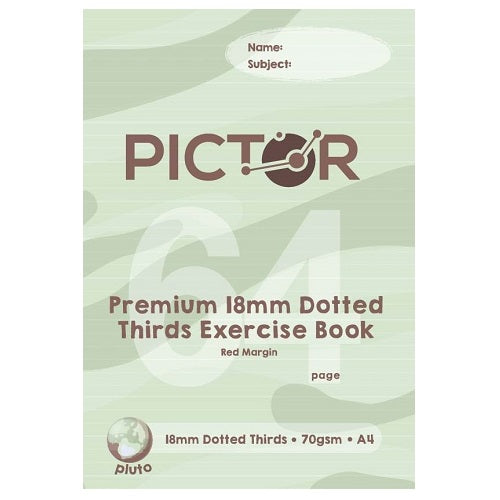 Pictor Premium A4 64 Page Exercise Book 18mm Dotted Thirds 70GSM Pluto