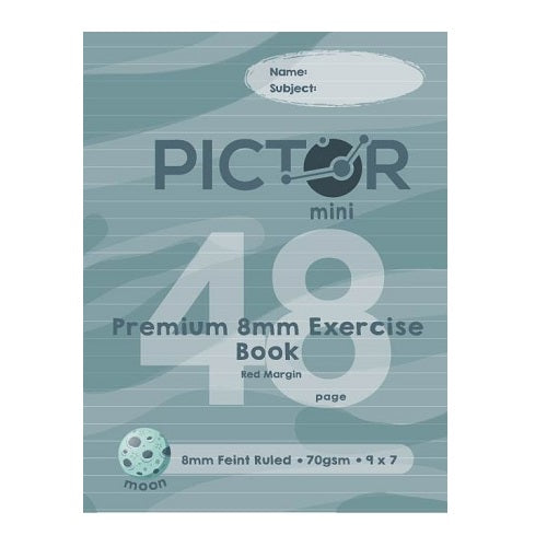 Pictor Premium Mini 225 x 175mm 48 Page Exercise Book 8mm Ruled 70GSM Moon