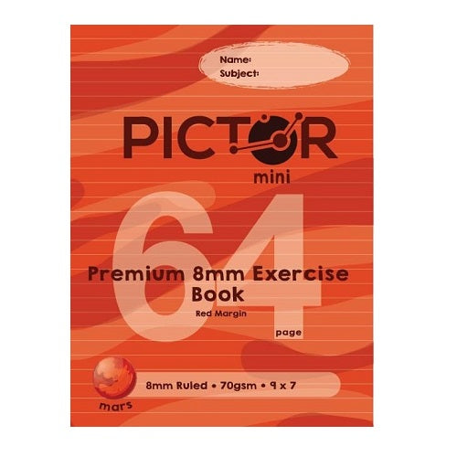 Pictor Premium Mini 225 x 175mm 64 Page Exercise Book 8mm Ruled 70GSM Mars