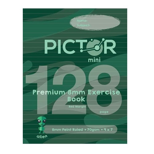Pictor Premium Mini 225 x 175mm 128 Page Exercise Book 8mm Ruled 70GSM Alien