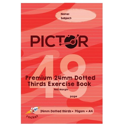 Pictor Premium A4 48 Page Exercise Book 24mm Dotted Thirds 70GSM Rocket