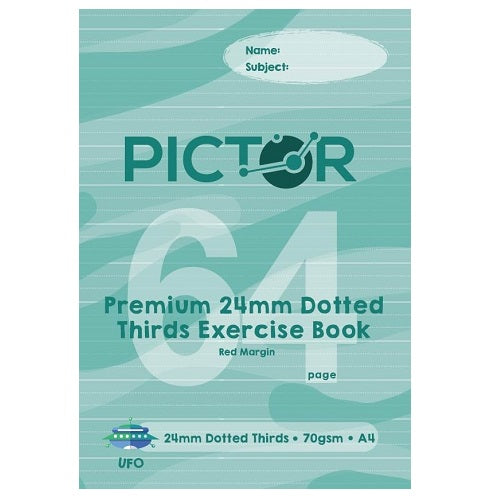 Pictor Premium A4 64 Page Exercise Book 24mm Dotted Thirds 70GSM Ufo
