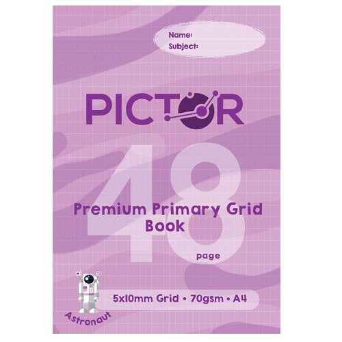 Pictor Premium A4 48 Page Primary Grid 5mm x 10mm Book 70GSM Astronaut