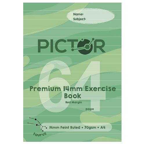 Pictor Premium A4 64 Page Exercise Book 14mm Ruled 70GSM Taurus