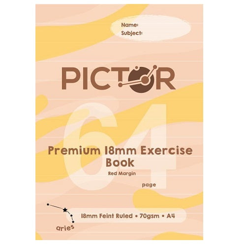 Pictor Premium A4 64 Page Exercise Book 18mm Ruled 70GSM Aries