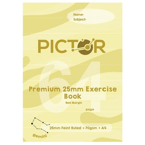 Pictor Premium A4 64 Page Exercise Book 25mm Ruled 70GSM Gemini