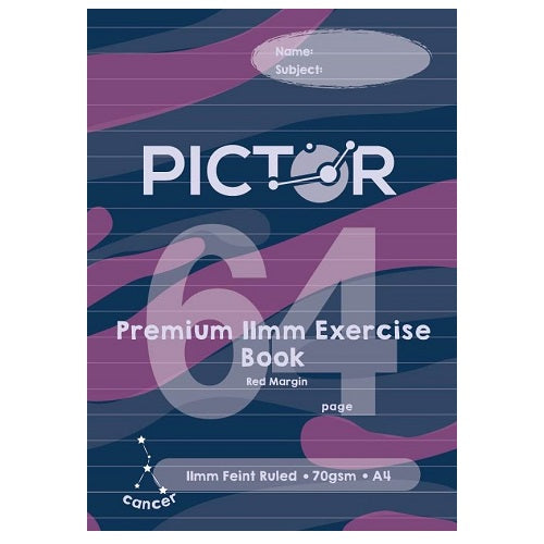 Pictor Premium A4 64 Page Exercise Book 11mm Ruled 70GSM Cancer