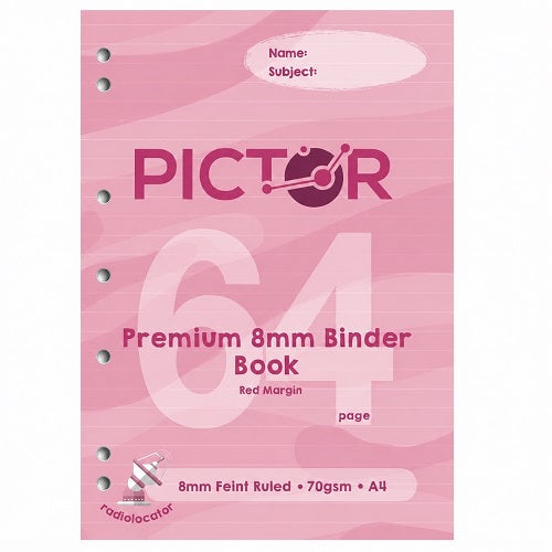 Pictor Premium A4 64 Page Binder Book 8mm Ruled 70GSM Radio Locator