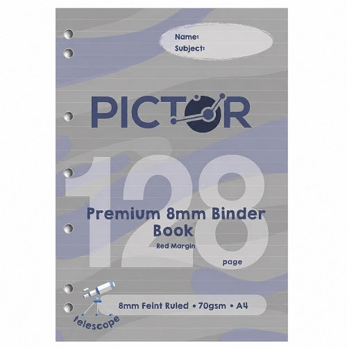 Pictor Premium A4 128 Page Binder Book 8mm Ruled 70GSM Telescope