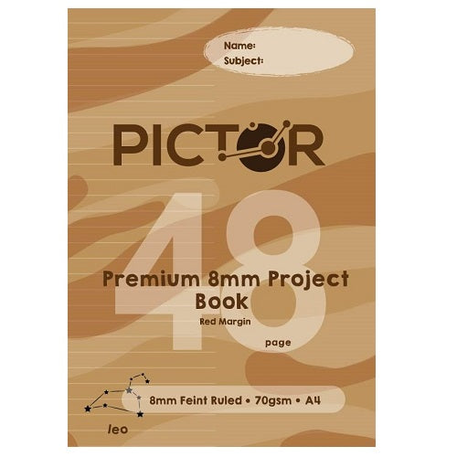 Pictor Premium A4 48 Page Project Book 8mm Plain/ruled 70GSM Leo