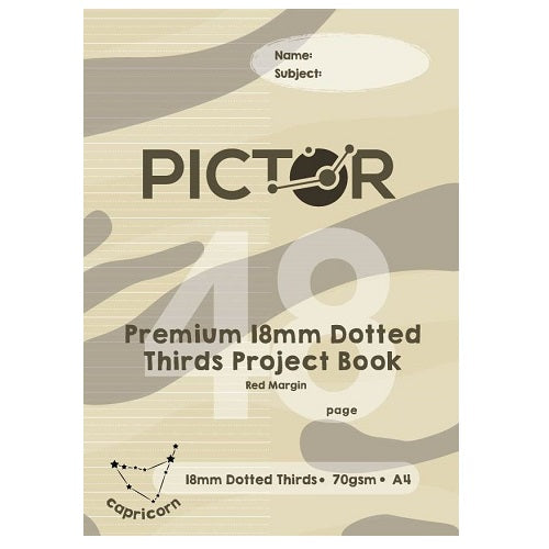 Pictor Premium A4 48 Page Project Book 18mm Plain/dotted Thirds 70GSM Capricorn