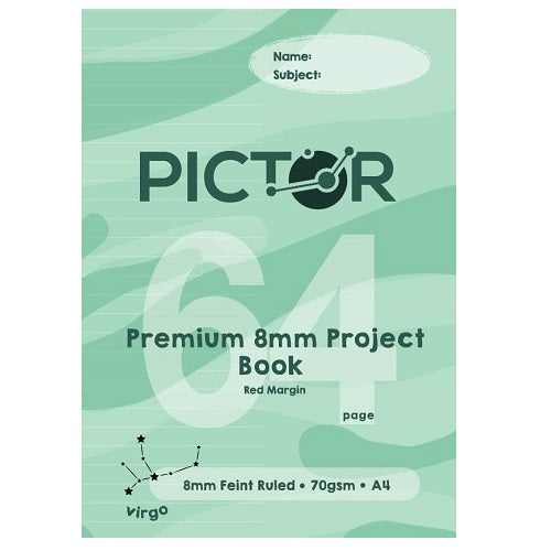 Pictor Premium A4 64 Page Project Book 8mm Plain/ruled 70GSM Virgo