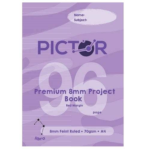 Pictor Premium A4 96 Page Project Book 8mm Plain/ruled 70GSM Libra