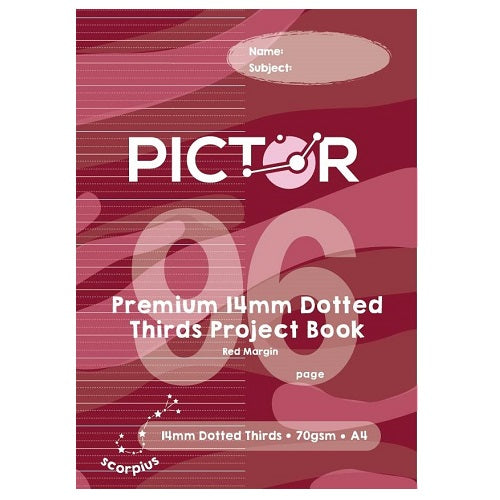 Pictor Premium A4 96 Page Project Book 14mm Plain/dotted Thirds 70GSM Scorpius