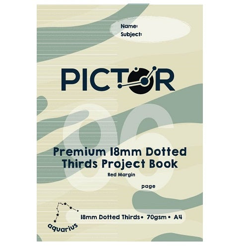 Pictor Premium A4 96 Page Project Book 18mm Plain/dotted Thirds 70GSM Aquarius