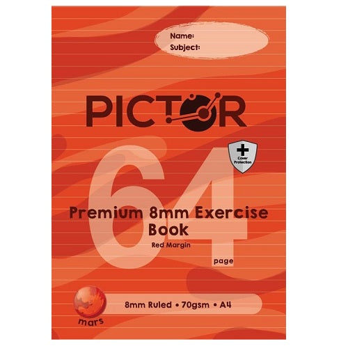 Pictor Premium Pro A4 64 Page PP Exercise Book A4 8mm Ruled 70GSM Mars