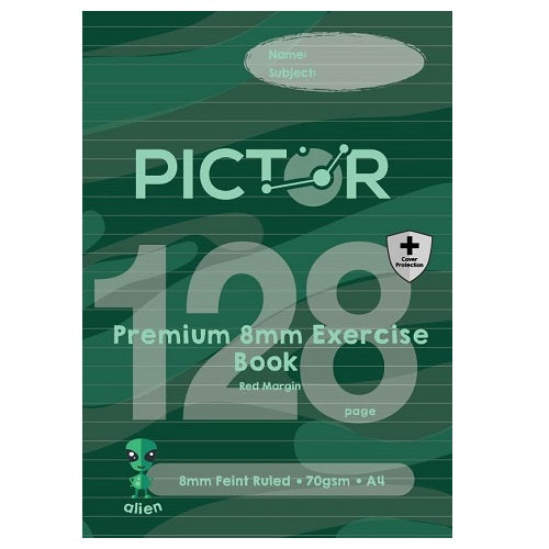 Pictor Premium Pro A4 128 Page PP Exercise Book Ruled 8mm 70GSM Alien