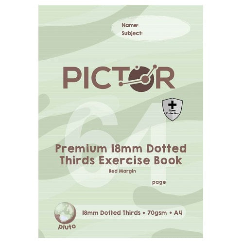 Pictor Premium Pro A4 64 Page PP Exercise Book 18mm Dotted Thirds 70GSM Pluto