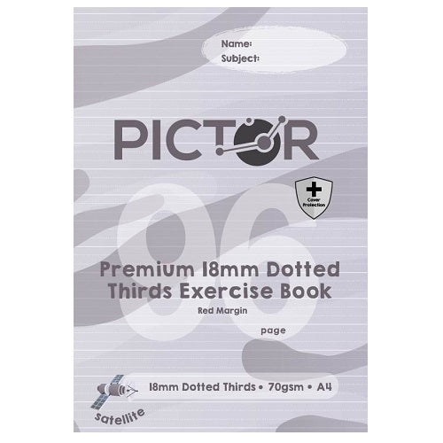 Pictor Premium Pro A4 96 Page PP Exercise Book 18mm Dotted Thirds 70GSM Satellite