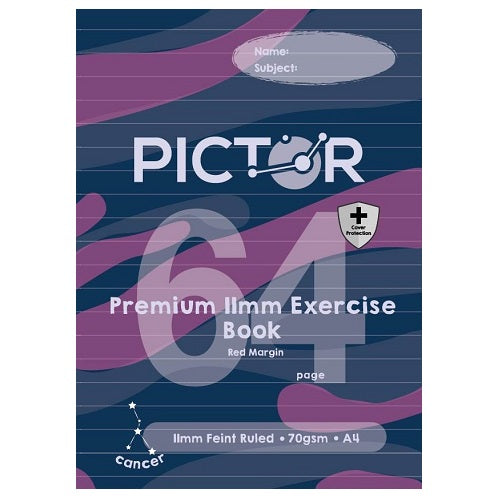 Pictor Premium Pro A4 64 Page PP Exercise Book 11mm Ruled 70GSM Cancer