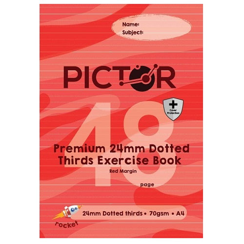 Pictor Premium Pro A4 48 Page PP Exercise Book 24mm Dotted Thirds 70GSM Rocket