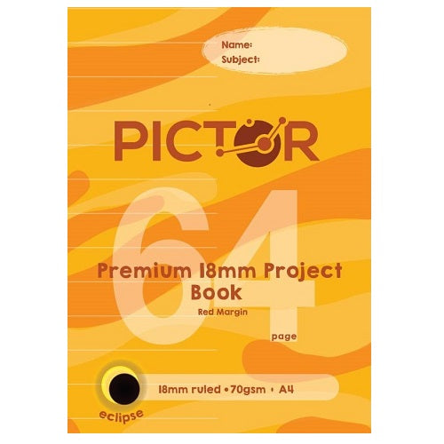 Pictor Premium A4 64 Page Project / Botany Book 18mm Plain/ruled 70GSM Eclipse