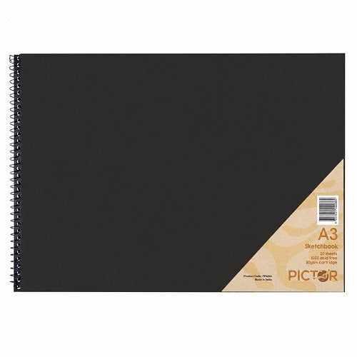 Pictor Sketch Book A3 Spiral Side Bnd PP 20 Sheet 110GSM Black