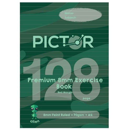 Pictor Premium A4 128 Page Exercise Book 8mm Ruled 70GSM Alien