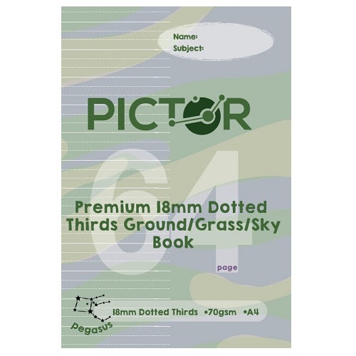Pictor Coloured 64 Page Ground / Grass / Sky Exercise Book A4 18mm Dotted Thirds Pegasus